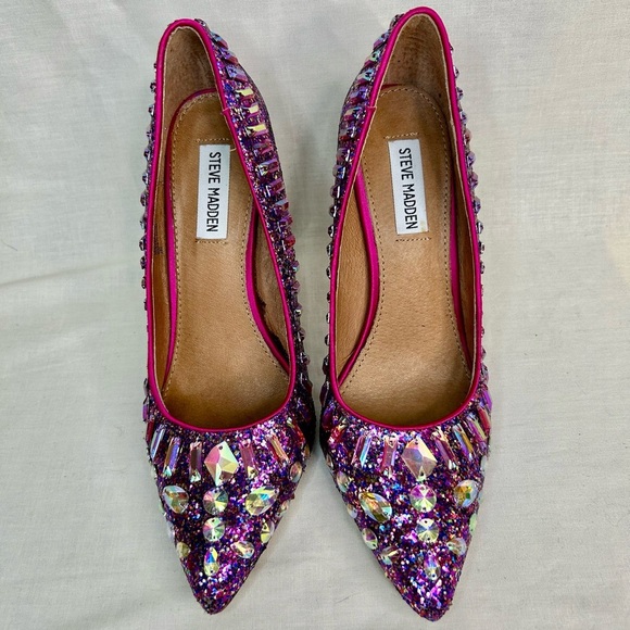 ✨ Steve Madden “Galaxie” Purple Glitter Rhinestone Heels – Size 9M ✨ - Picture 6 of 6